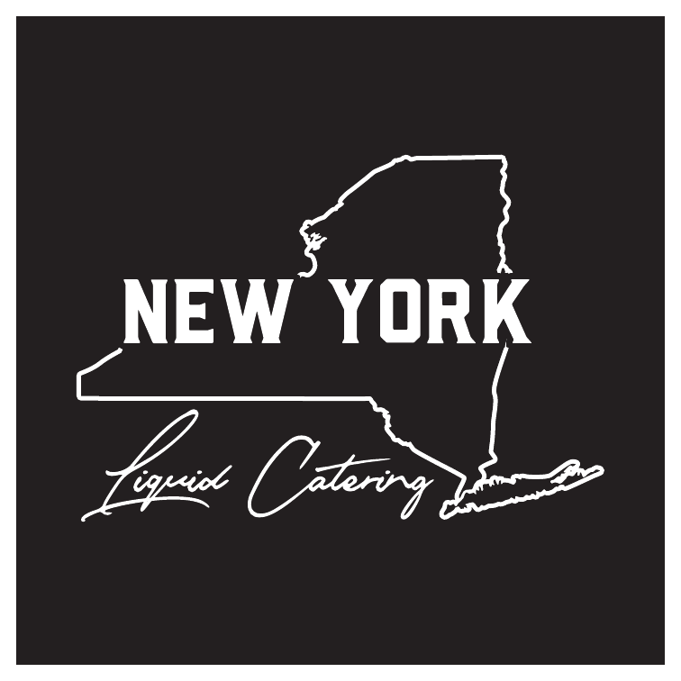 Simplified one-color New York Liquid Catering left-chest artwork